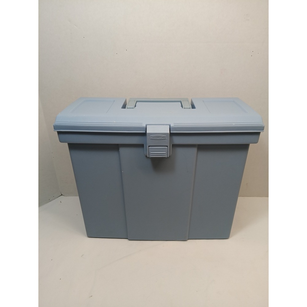 Rubbermaid Portable Hanging File Box with Latch and Handle Blue Gray Plastic